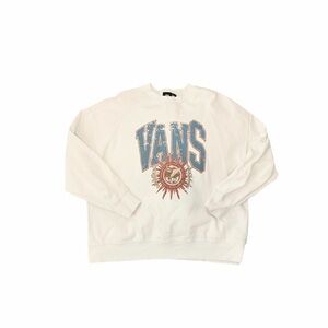 Vans White Sweatshirt with Blue and Red Sun Graphic